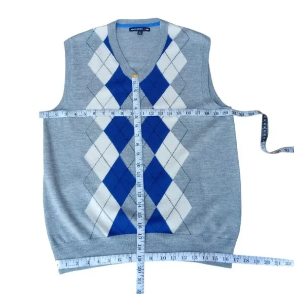 Banana Republic Madmen Argyle gray merino wool sweater vest sz L - Picture 9 of 9